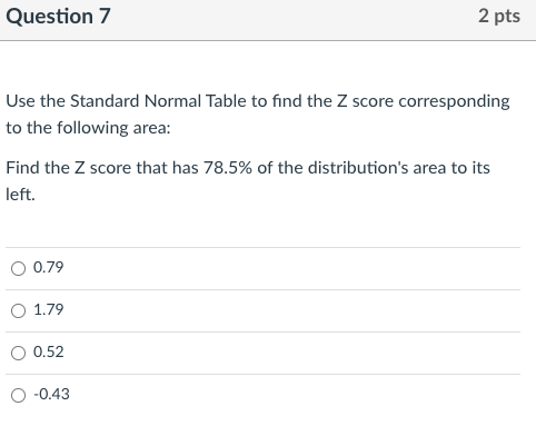 Solved Question 7 2 pts Use the Standard Normal Table to | Chegg.com