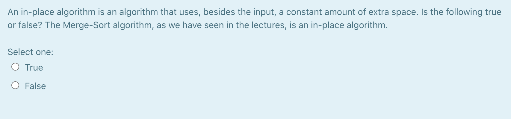 Solved An in-place algorithm is an algorithm that uses, | Chegg.com