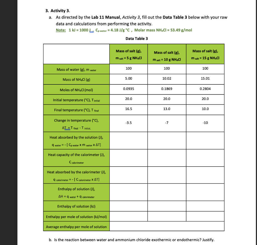 Solved 3. Activity 3. a. As directed by the Lab 11 Manual, | Chegg.com