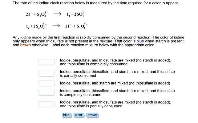 Solved The Rate Of The Iodine Clock Reaction Below Is | Chegg.com