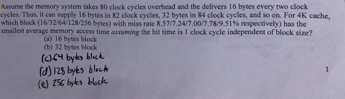 Solved Assume the memory system takes 80 clock cycles | Chegg.com