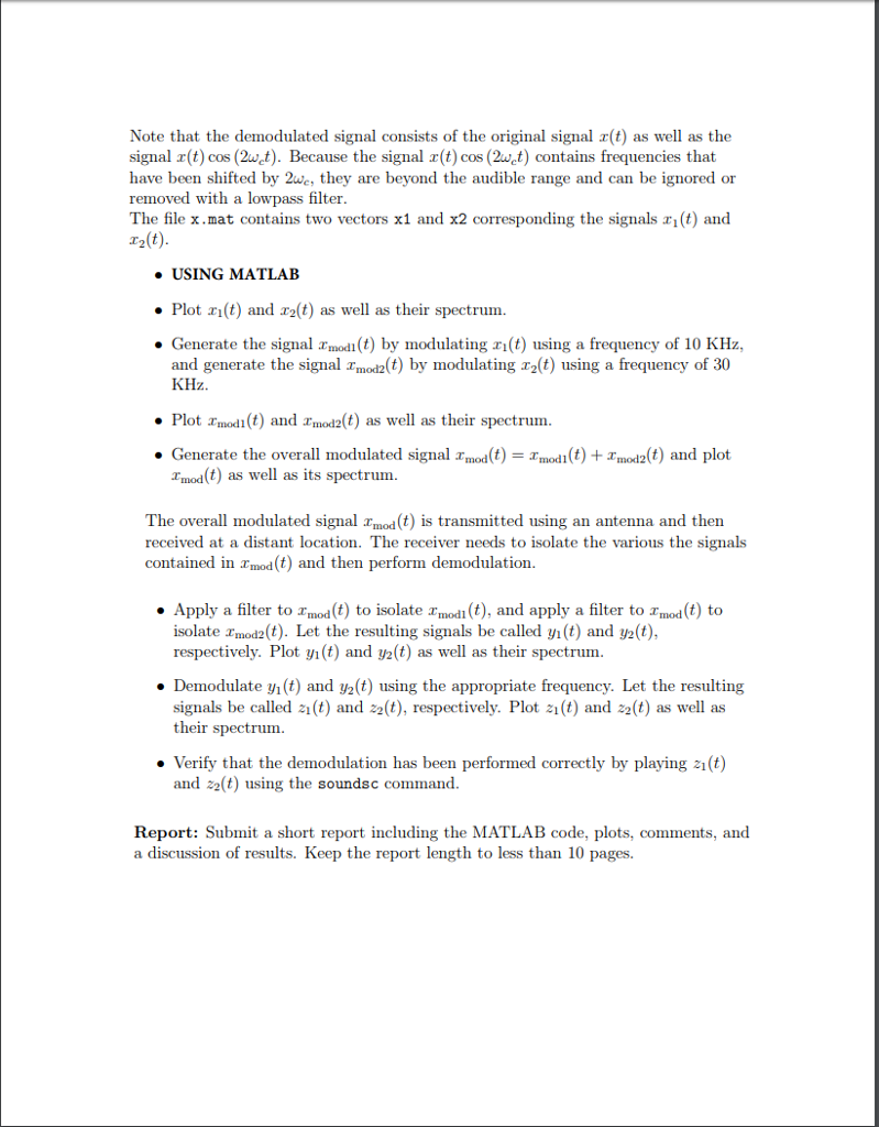 Part 2:Modulation and Demodulation Note: The signals | Chegg.com