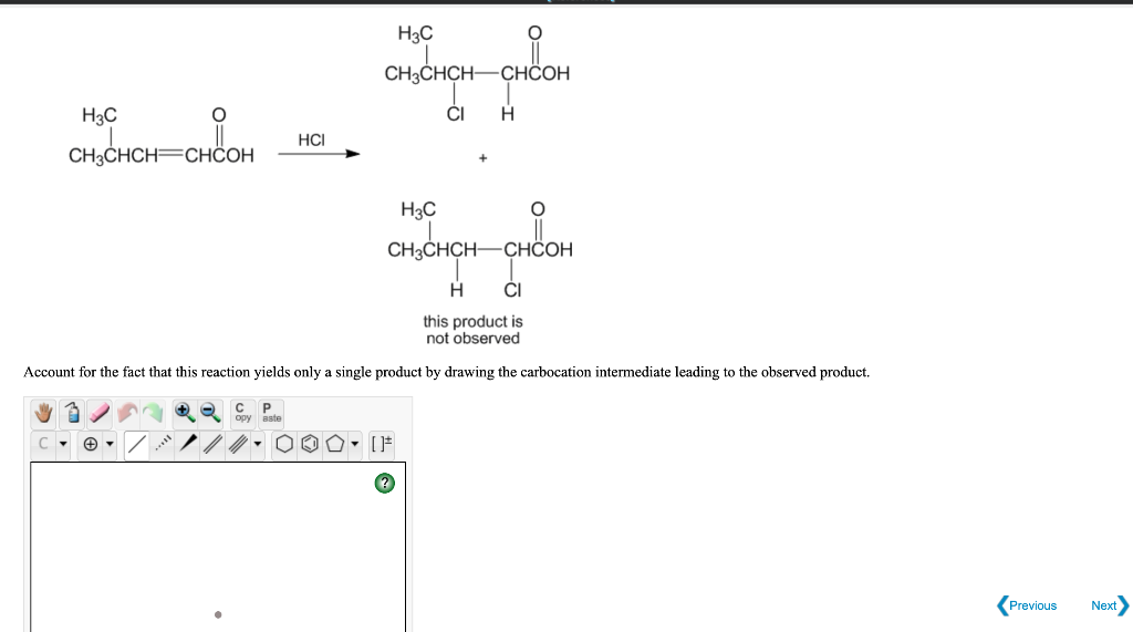 Solved H3C CH3CHCH CHCOH H3C CI Che HCI CH3CHCH=CHCOH H3C | Chegg.com