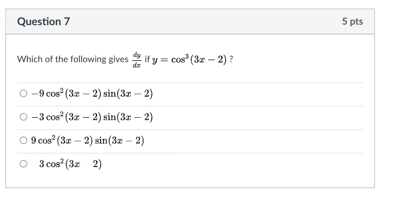 Solved Question 6 5 pts dy Which of the following gives at x | Chegg.com