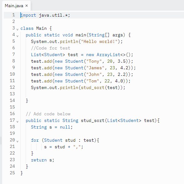 Solved Sorting 2. Write a comparator method in the Student | Chegg.com