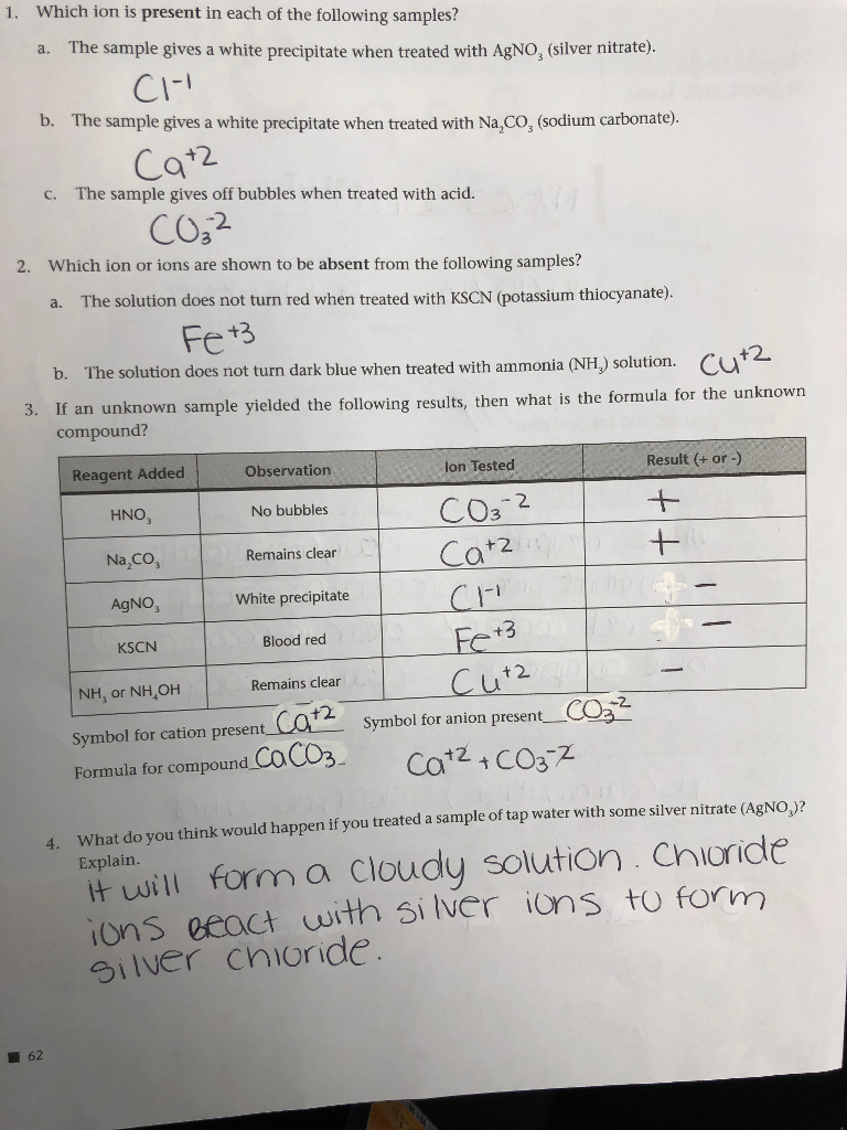 Solved 1. Which ion is present in each of the following | Chegg.com