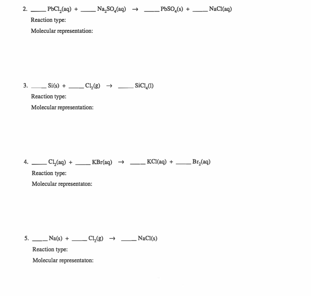 Solved 2. 3. 4. 5. PbCl₂(aq) + Reaction type: Molecular | Chegg.com