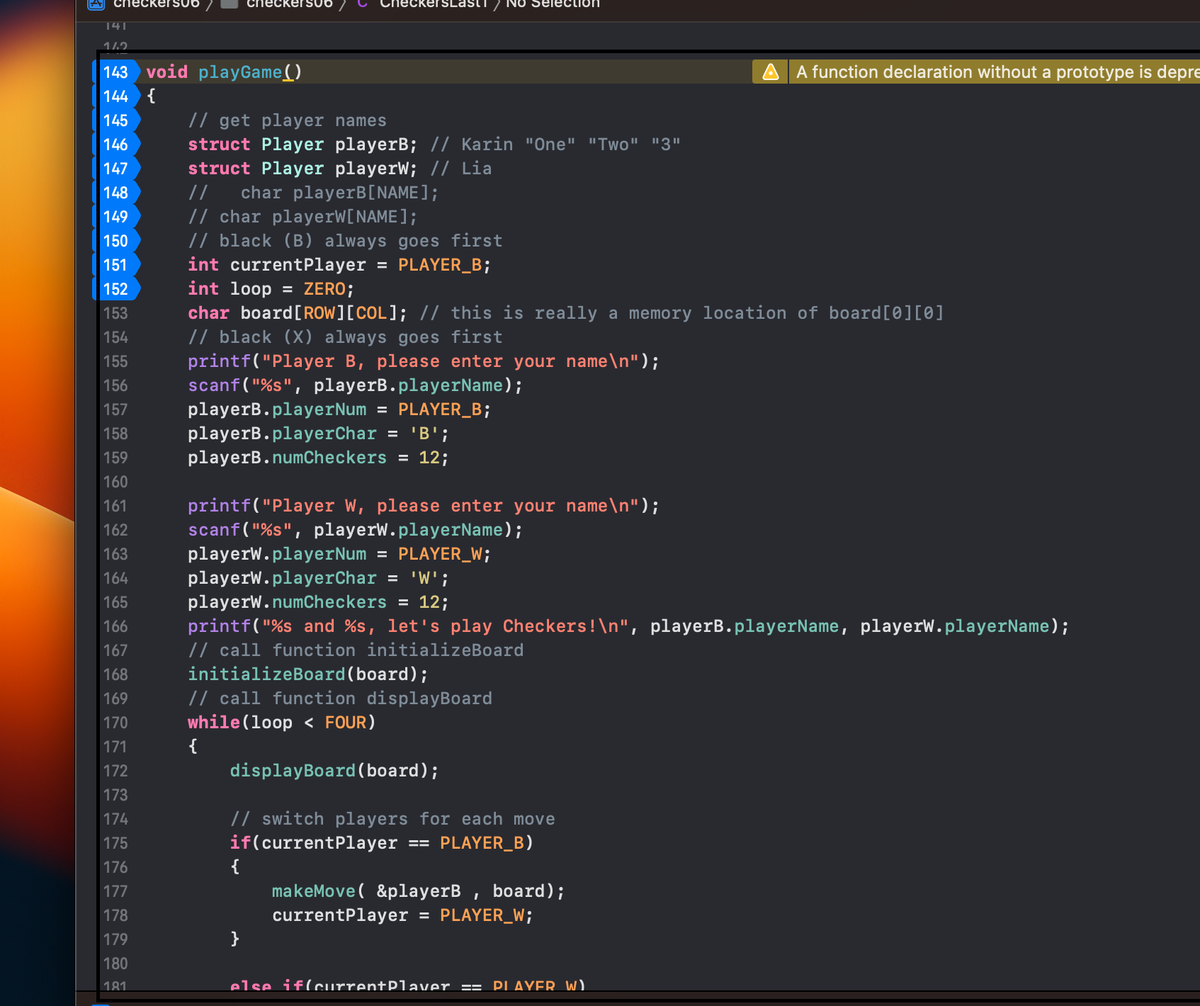 Solved Error with code checkers.h 1. Create a header file | Chegg.com
