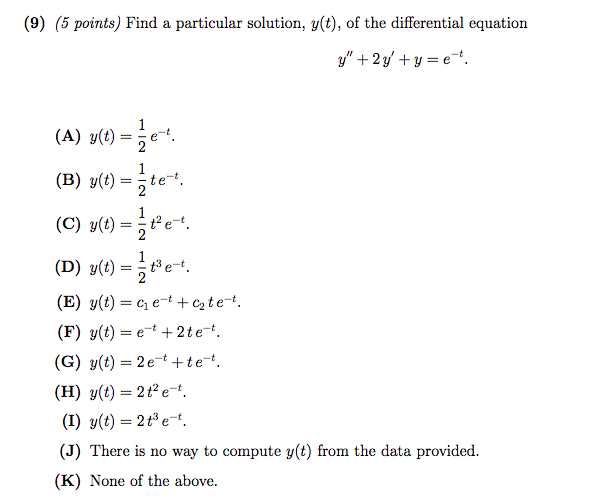 Solved 9 5 Points Find A Particular Solution Y T O Chegg Com
