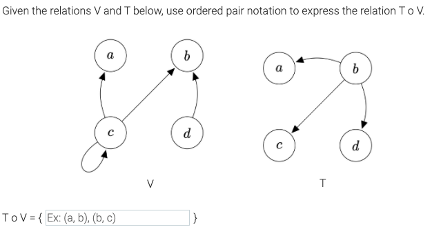 Solved Given the relations V and T below, use ordered pair 