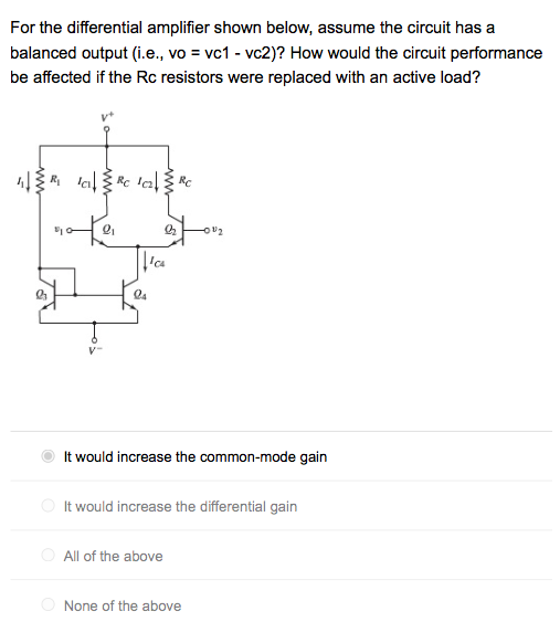 Solved For the differential amplifier shown below, assume | Chegg.com