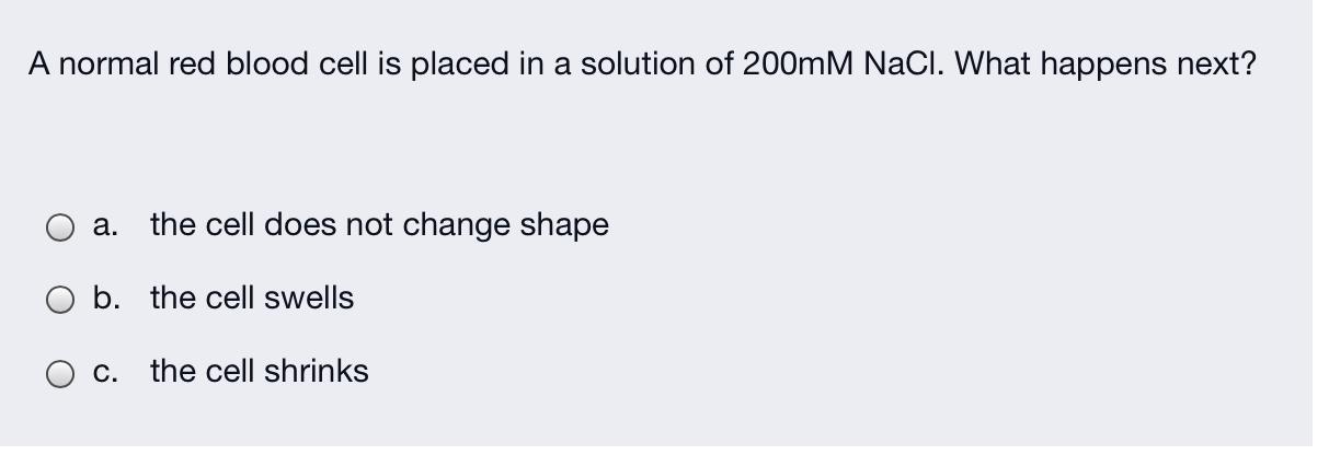 Solved A normal red blood cell is placed in a solution of | Chegg.com