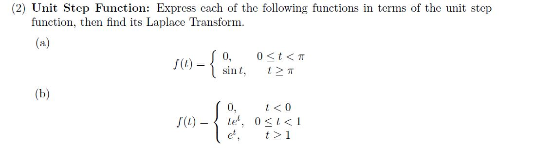 Solved (2) Unit Step Function: Express each of the following | Chegg.com