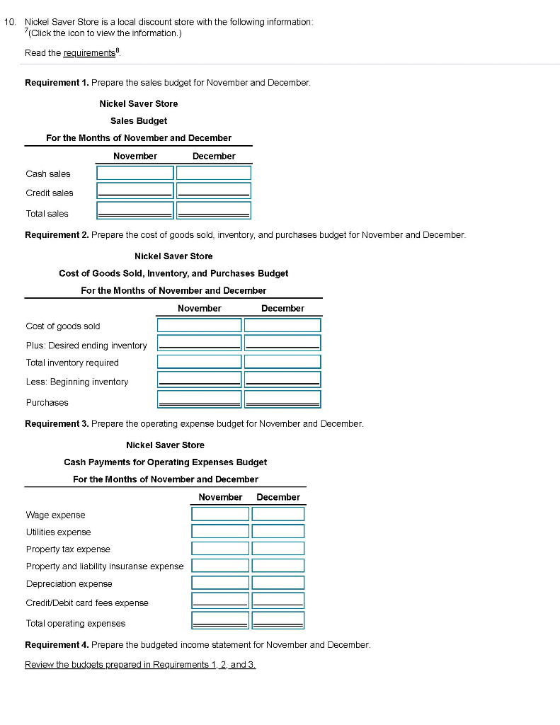 Solved 10. Nickel Saver Store is a local discount store with
