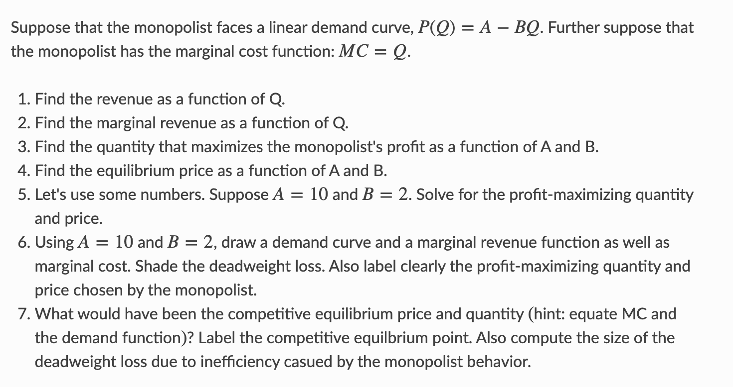 Solved Suppose That The Monopolist Faces A Linear Demand | Chegg.com