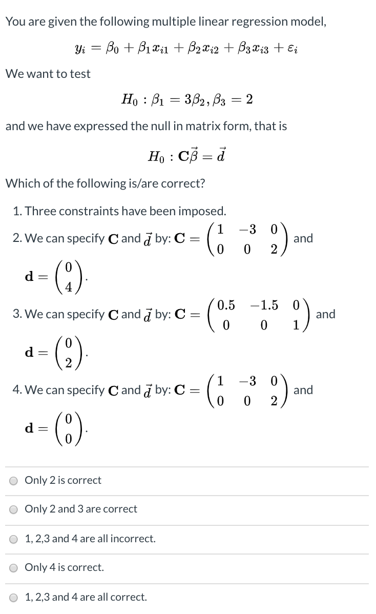 Solved You are given the following multiple linear | Chegg.com