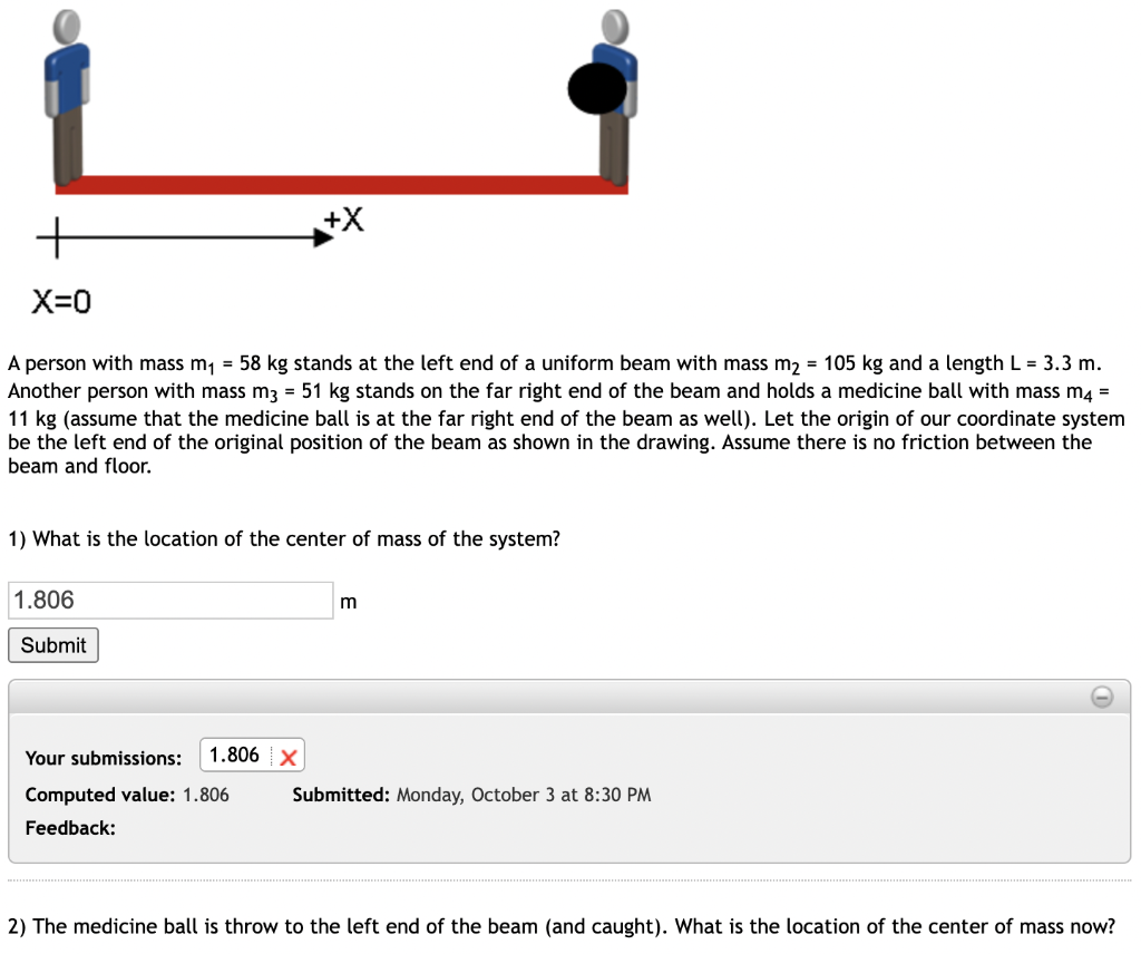 Solved A Person With Mass M1=58 Kg Stands At The Left End Of | Chegg.com