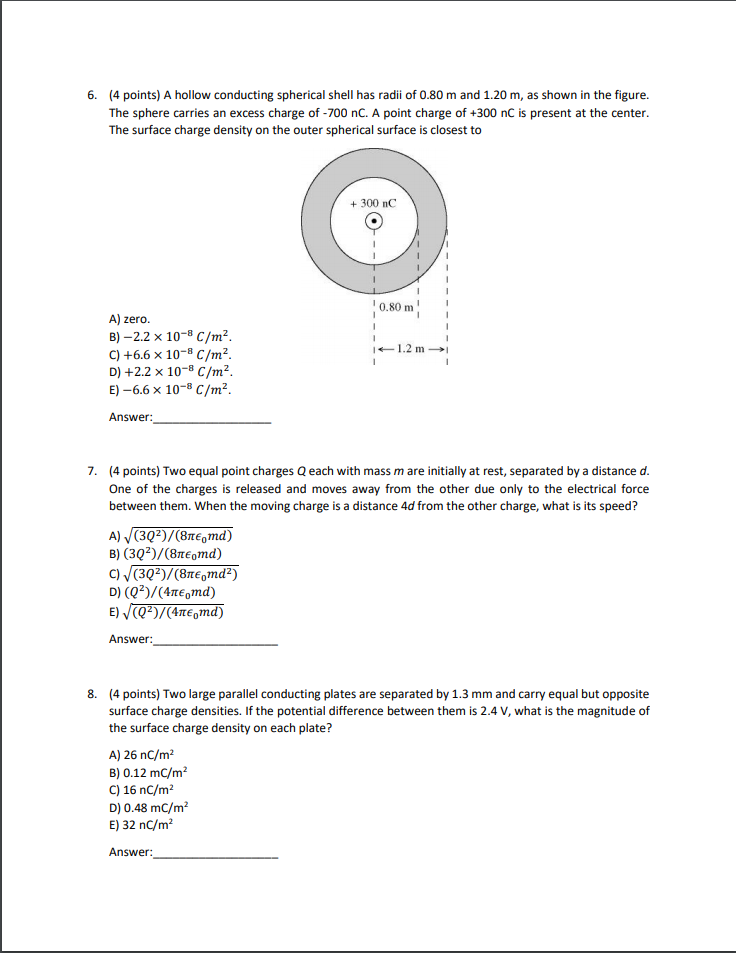 Solved 6. (4 points) A hollow conducting spherical shell has | Chegg.com