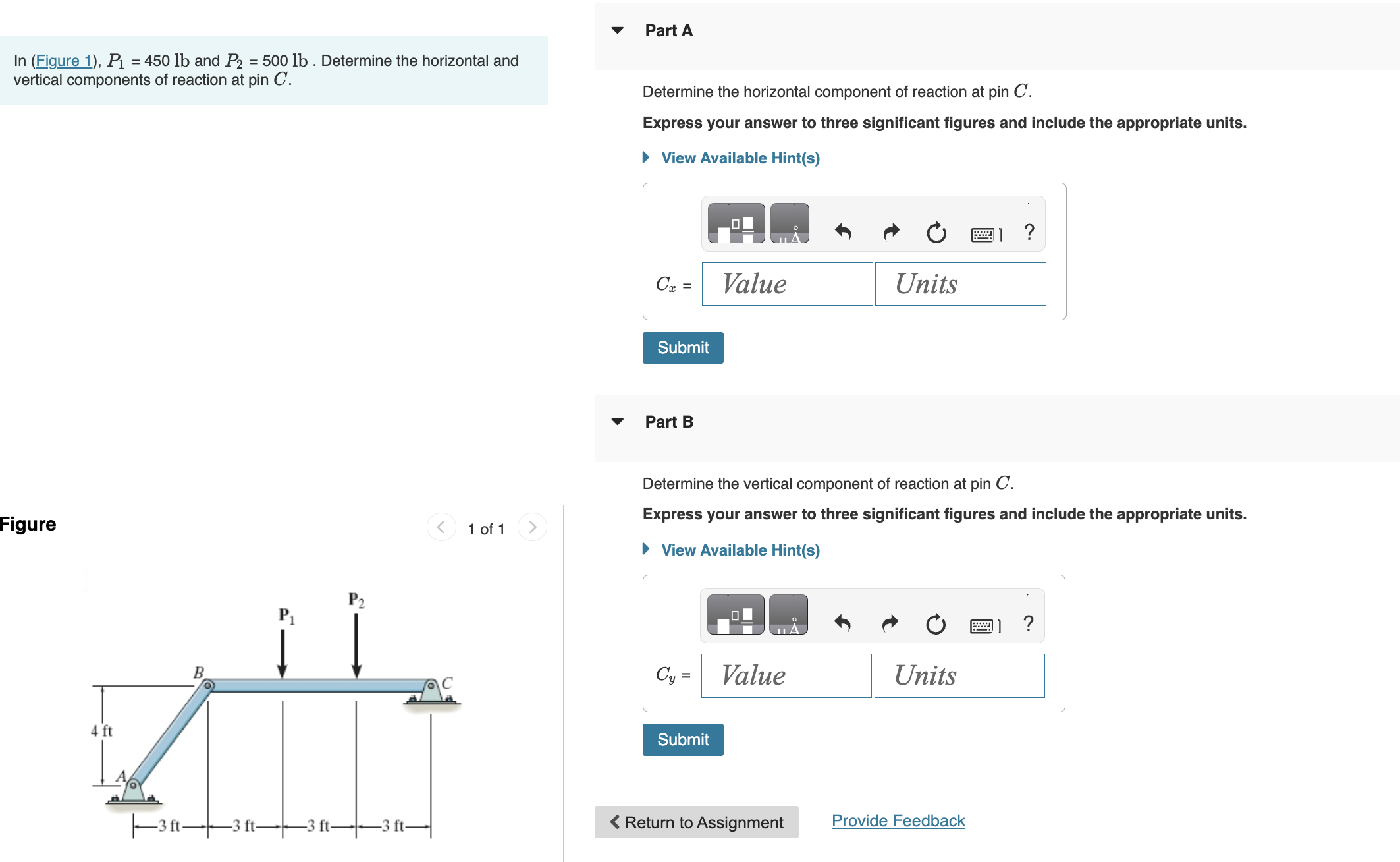 Solved In (Figure 1),P1=450lb And P2=500lb. Determine The | Chegg.com