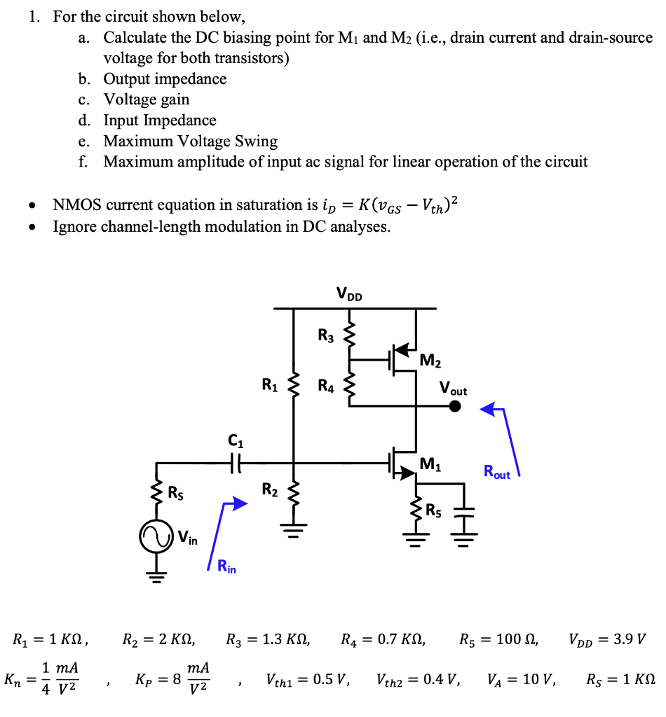 Solved 1. For the circuit shown below, a. Calculate the DC | Chegg.com