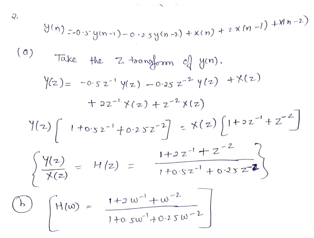 Solved २ Yn−05yn−1−025yn−2xn2xn−1xn−2 A 8940