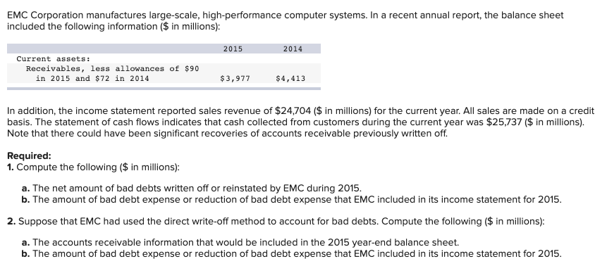 Solved EMC Corporation manufactures large-scale, | Chegg.com