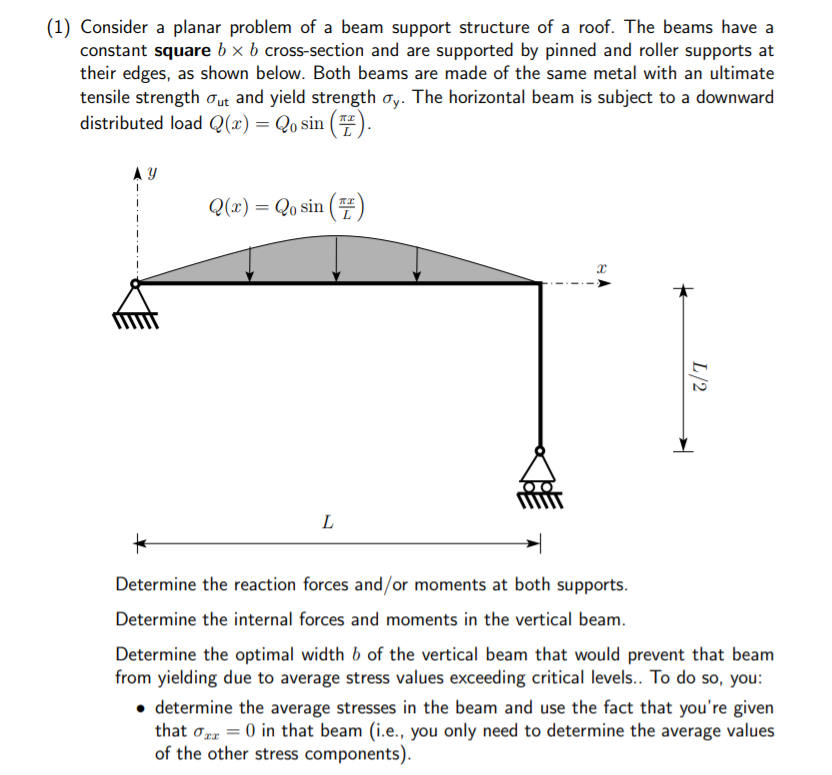 Solved (1) Consider a planar problem of a beam support | Chegg.com