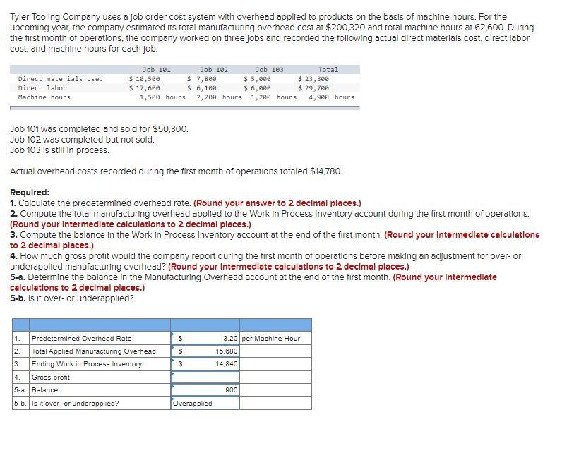 Solved Tyler Tooling Company uses a job order cost system | Chegg.com