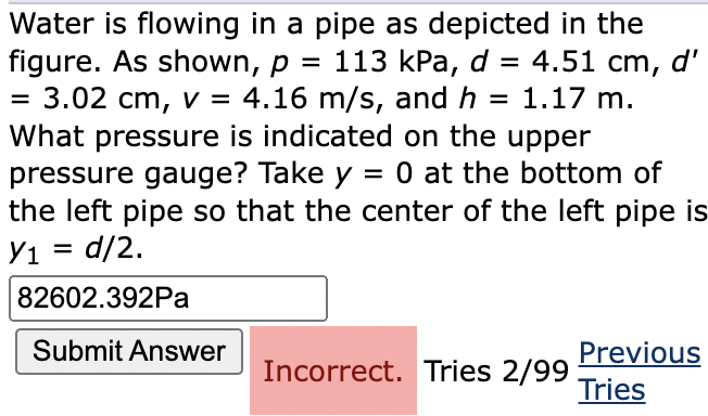 Solved Water is flowing in a pipe as depicted in the figure. | Chegg.com