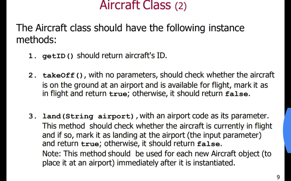 Solved Aircraft Class (1) The Aircraft class should have the | Chegg.com
