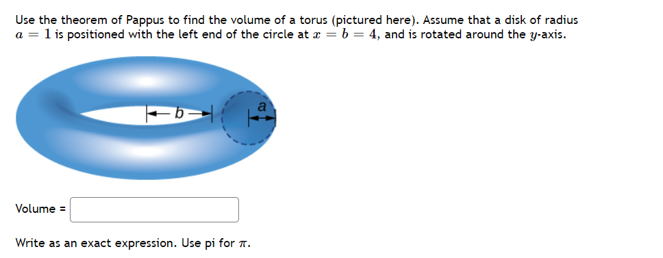 Solved Use the theorem of Pappus to find the volume of a | Chegg.com