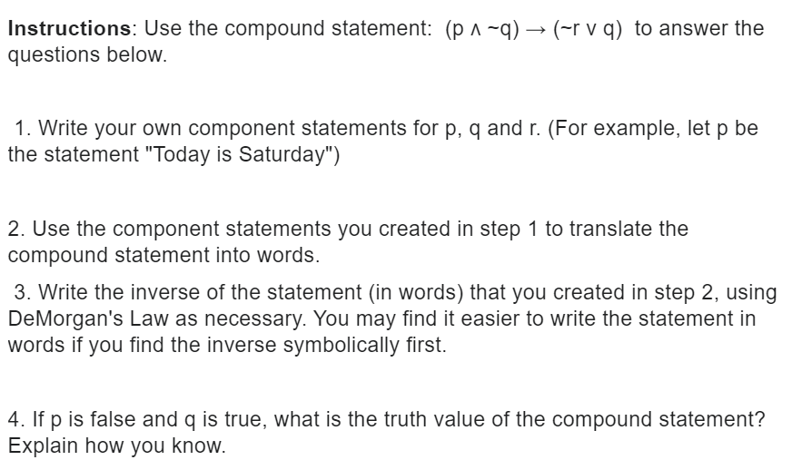 Solved Instructions: Use the compound statement: | Chegg.com