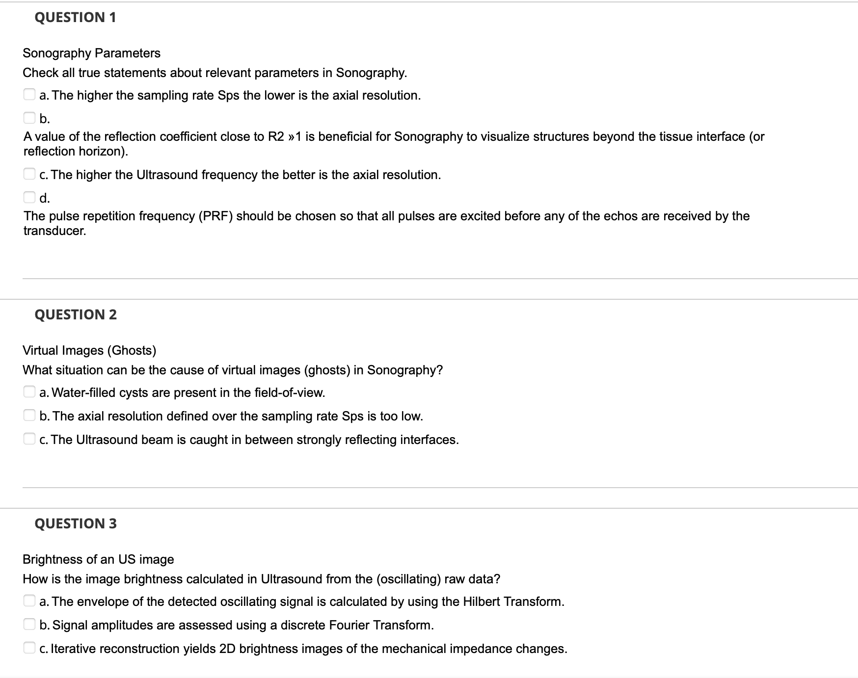 Solved Sonography Parameters Check all true statements about | Chegg.com