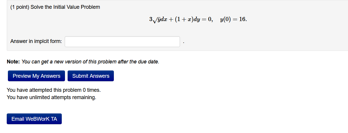 Solved (1 Point) Solve The Initial Value Problem | Chegg.com