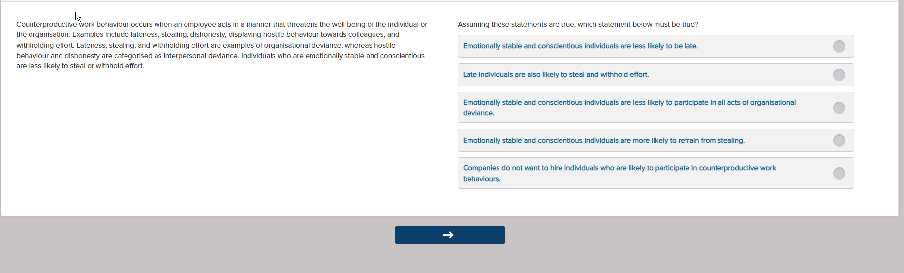 Solved Counterproductive work behaviour occurs when an | Chegg.com