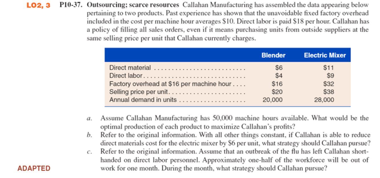 Solved -37. Outsourcing; scarce resources Callahan | Chegg.com