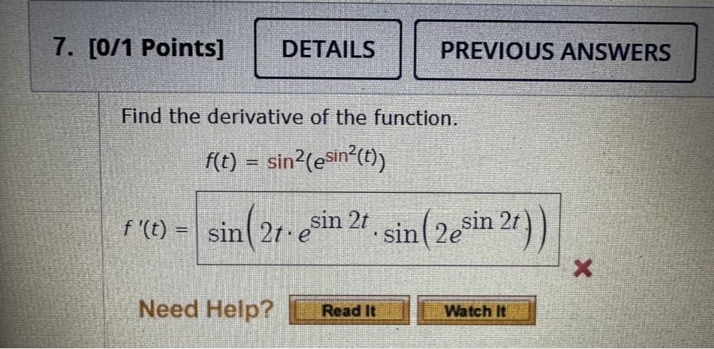 Solved 6. [0/1 Points] Find the derivative of the function. | Chegg.com