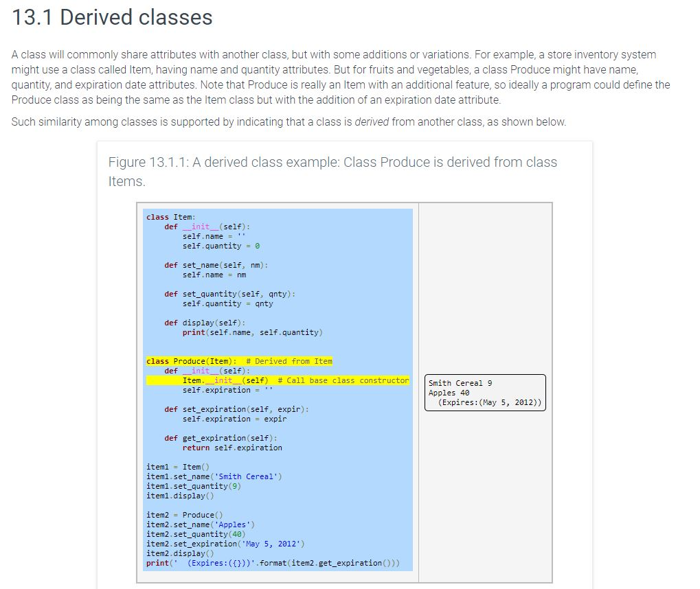13.1 Derived classes A class will commonly share | Chegg.com