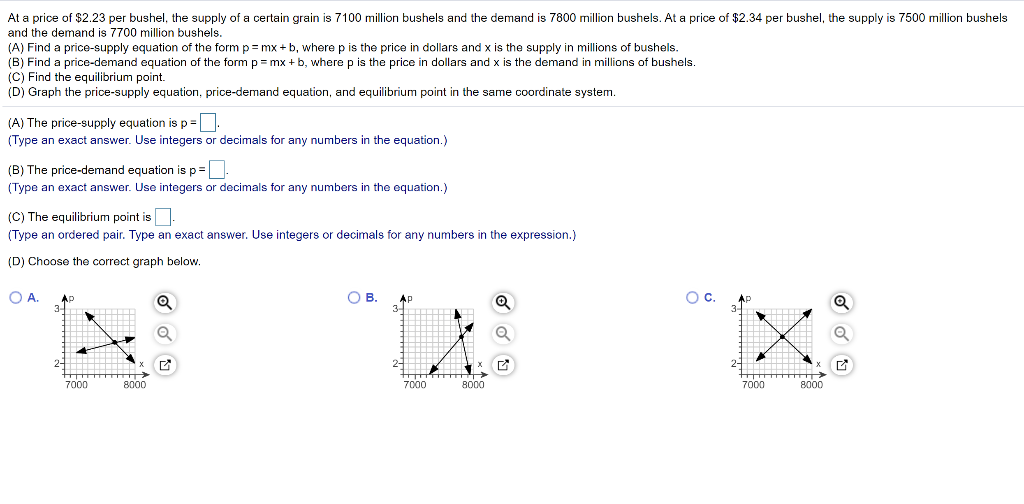 Solved At a price of 2.23 per bushel, the supply of a