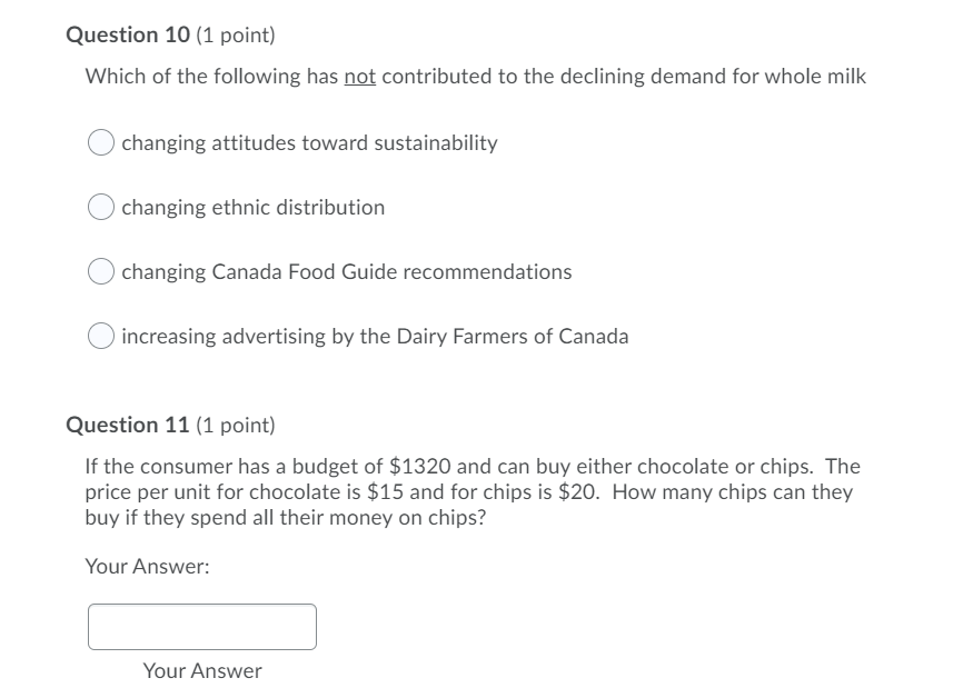 Solved Question 12 (1 point) If the consumer has a budget of | Chegg.com