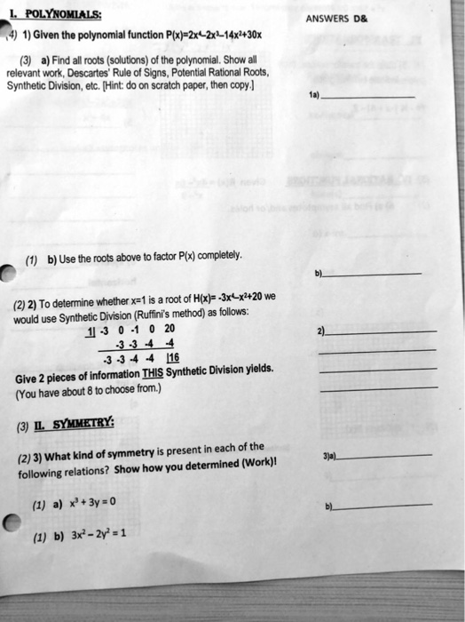 Solved L POLYNOMIALS: 4) 1) Given the polynomial function | Chegg.com