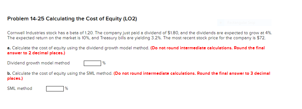 Solved Problem 14-25 Calculating The Cost Of Equity (LO2) | Chegg.com