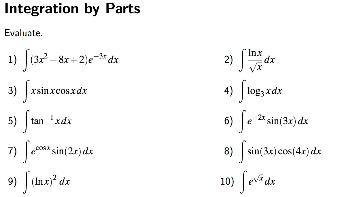 Solved Integration By Parts Evaluate 1 ∫3x2−8x2e−3xdx 2922