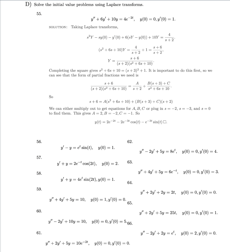 Solved D) Solve The Initial Value Problems Using Laplace 