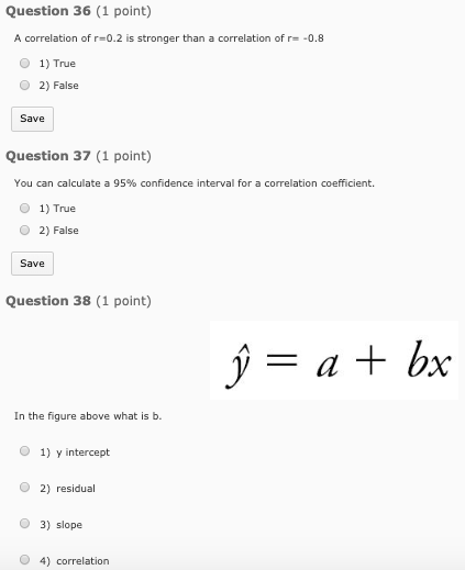 Solved Question 36 (1 point) A correlation of r=0.2 is | Chegg.com