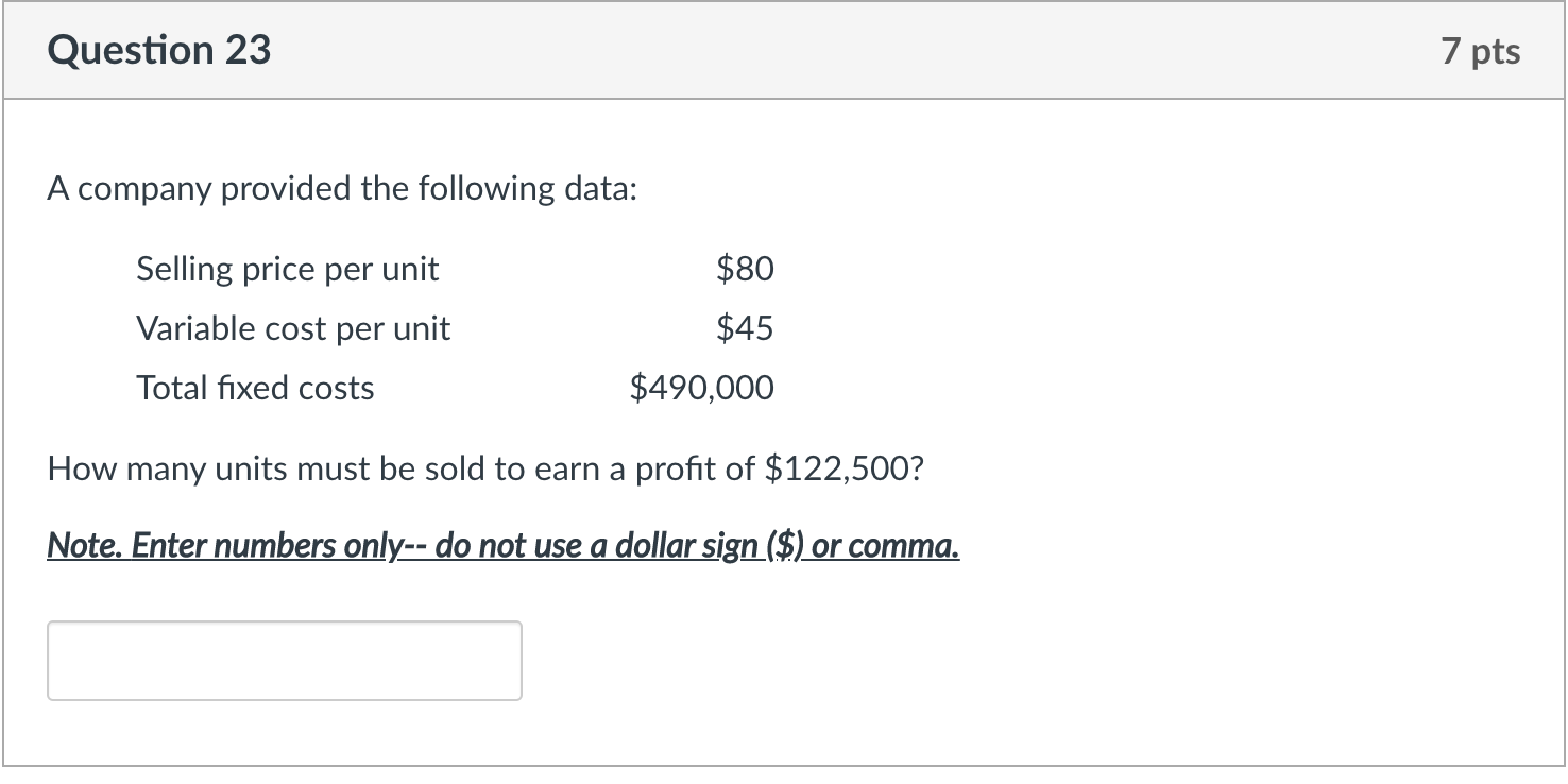 Solved Question 23 7 Pts A Company Provided The Following | Chegg.com