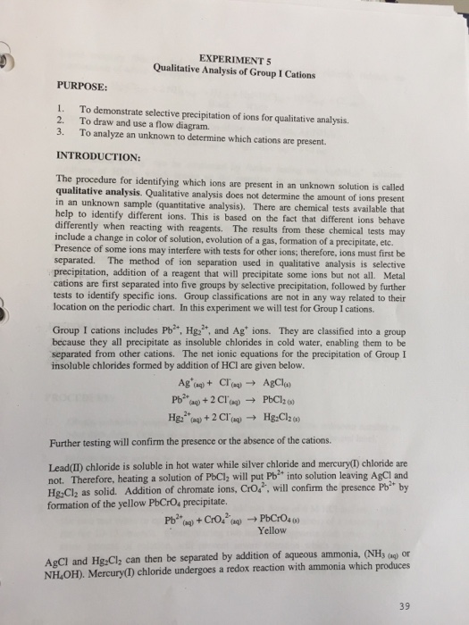 Solved EXPERIMENT 5 Qualitative Analysis of Group I Cations