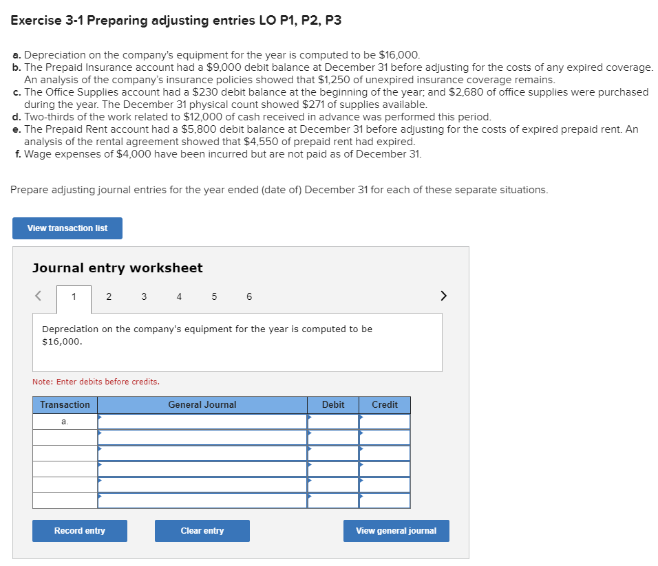 Solved Exercise 3-1 Preparing Adjusting Entries LO P1, P2, | Chegg.com