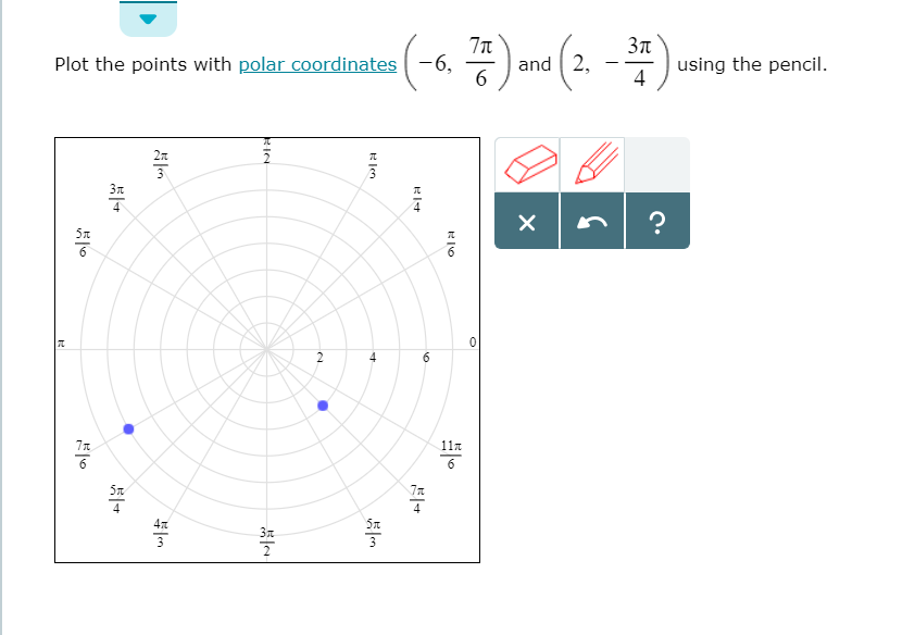 Solved Plot the points with polar coordinates -6, 7 pie/6) | Chegg.com