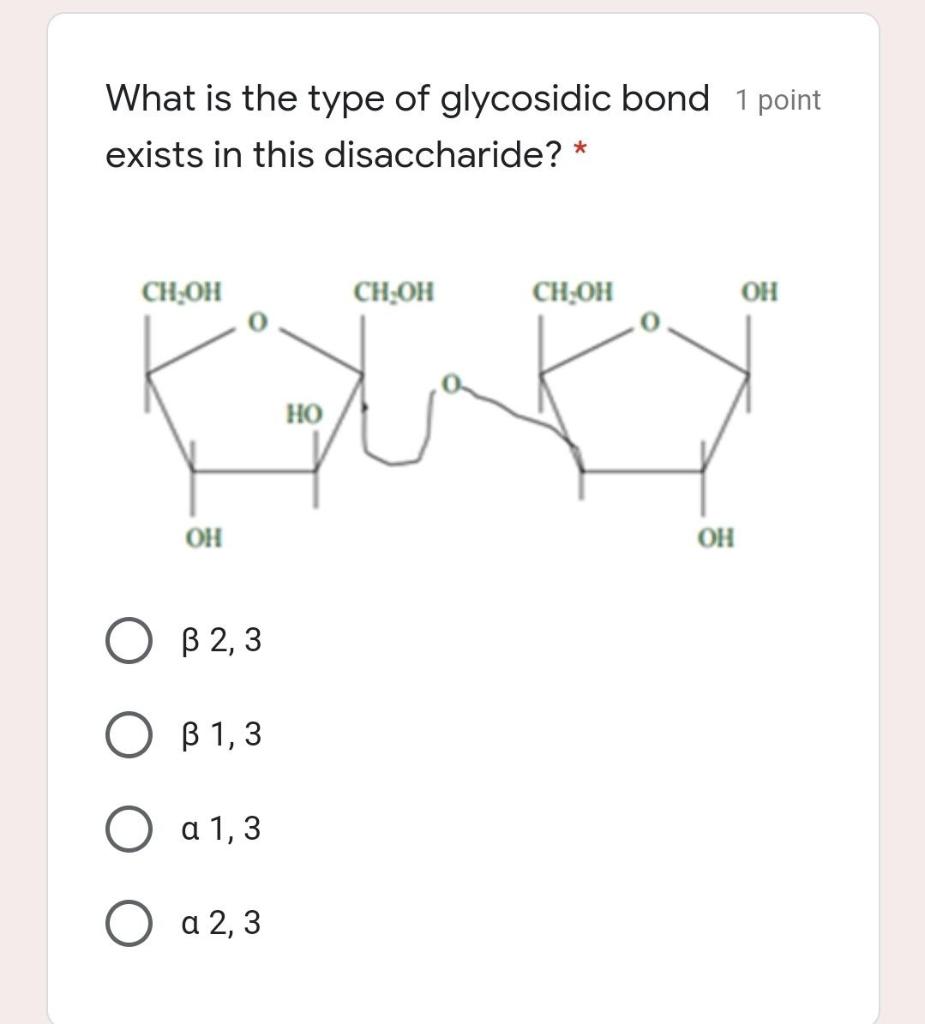 Solved What is the type of glycosidic bond 1 point exists in | Chegg.com